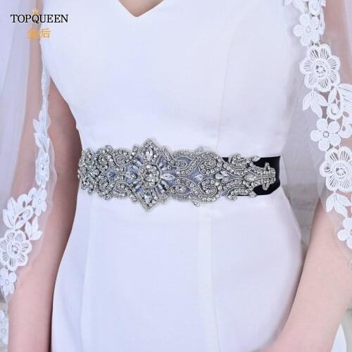 TOPQUEEN S26 100% Handmade Bridal Belt with Rhinestones Wedding Dress Accessories for Bride Wedding Belt Bride BELT Luxurious