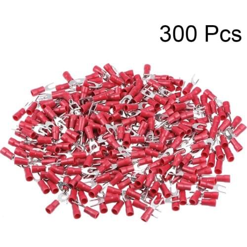 Uxcell 300Pcs/lot Crimp Terminal Red Black Yellow SV1.25-4S 12 10AWG/SV1.25-3.2 22-16AWG Insulated Fork Spade Wire Connector
