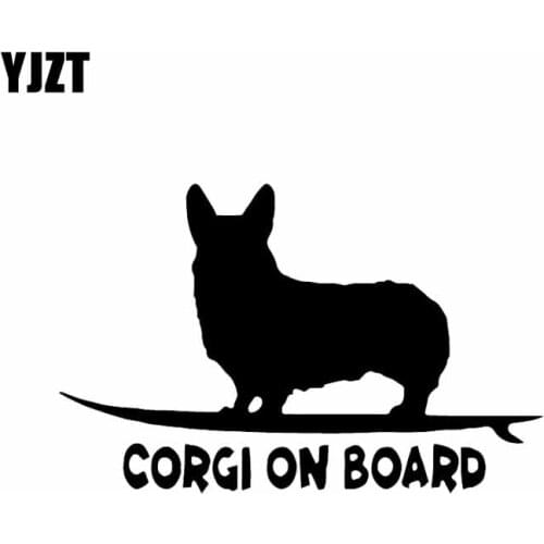 YJZT 14.8X9.5CM Corgi On Board Puppy Funny Dog Vinyl Decal Car Sticker Window Decor Black/Silver C24-1628