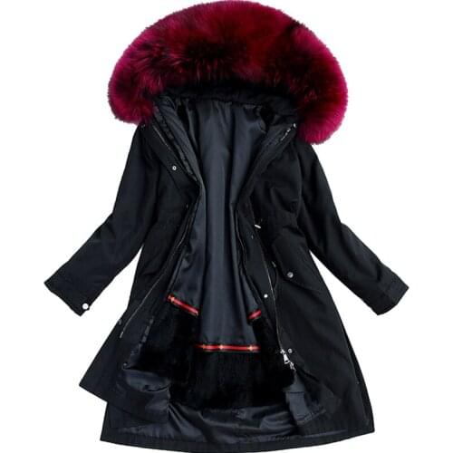 Natural fox fur collar fur pike jacket winter womens jacket real fox fur collar natural fox fur long coat Rex rabbit hair