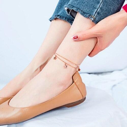 Womens titanium steel anklet Fashion net red double anklet Simple star girl anklet