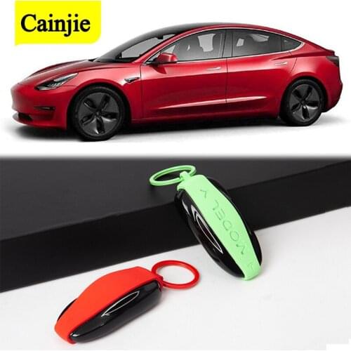 1Pcs Car Key Case Multiple Colour Silicone Key Cover For Tesla Model Y Logo Accessories with Keychain