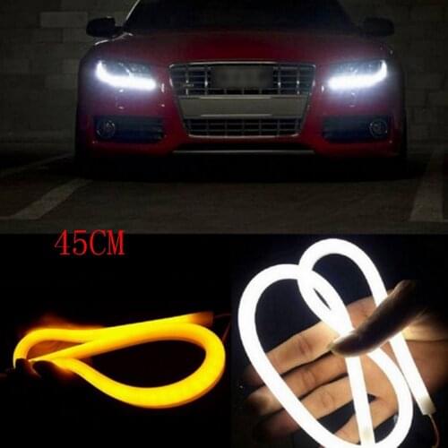 2PCS 45CM Angel Eye Daytime Running Light Tube Guide Soft Flexible Car Styling LED Strip DRL White and Yellow Turn Signal Lights
