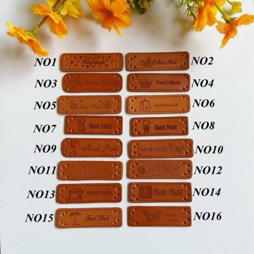 20pcs/lot "Hand Made" Labels PU Leather Tags On Clothes for Garment Labels For Jeans Bags Shoes Sewing Accessories