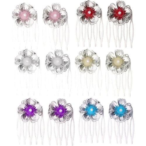 2x Bridal Wedding Flower Hair Combs Side Hair Clip Slide Non Slip Claw Clasp