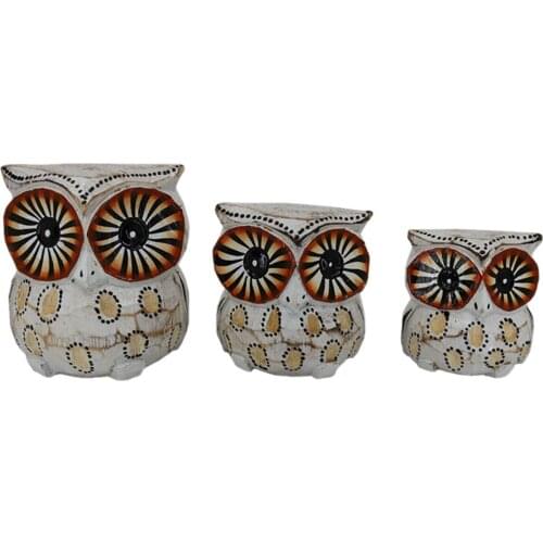 3-Piece Wooden Handmade Chubby Owl Sculpture, Natural Decorative Owl, Gift Home Decoration, Quality Home Decoration, Ornament