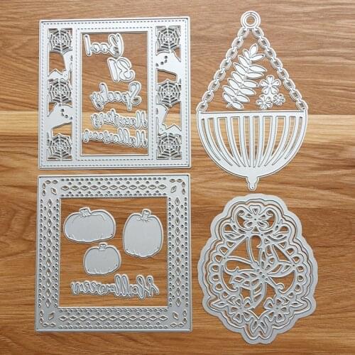 4-Set Cutting Dies Halloween Frames Butterfly topper & Hanging basket Scrapbook Cardmaking Paper craft DIY Stencil