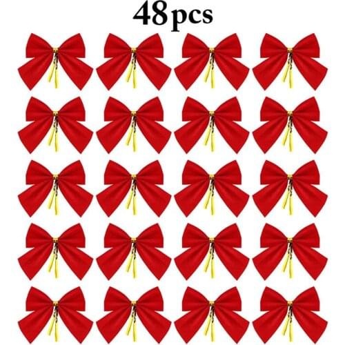 48PCS Christmas Tree Bow Decorative Cute Xmas Tree Ornament Hanging Ornament Red Bowknot Christmas Tree Ornaments