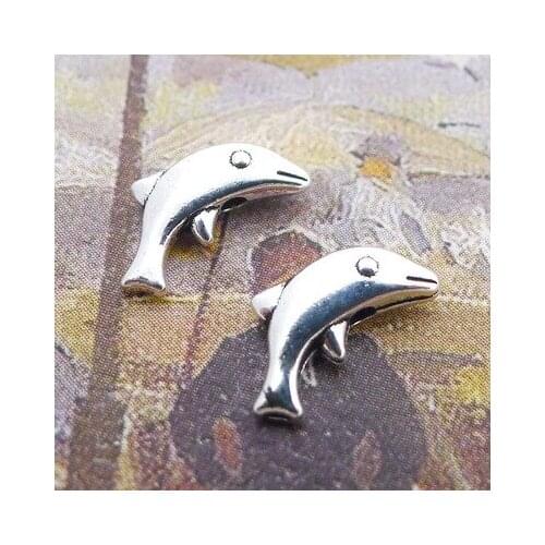 50 Pieces 10*6mm Mixed Alloy Antique Silver Color Cute Dolphin Charms Bracelet Pendant Accessory For DIY Jewelry Making