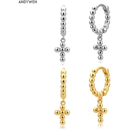 ANDYWEN 925 Sterling Silver Beads Cross Luxury Dangle Drop Earring Circle Round Rock Punk Luxury Women Luxury Earring Jewelry