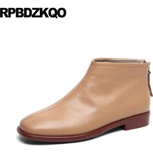 Size 4 designer shoes women luxury 2019 fashion short square toe genuine leather booties ladies brand autumn fall boots ankle