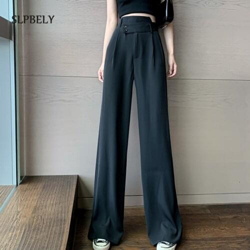 SLPBELY Casual High Waist Loose Wide Leg Pant for Women Spring Summer Loose Female Floor-Length White Suits Pants Ladies Trouser