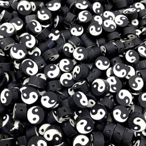 30pcs10mm Tai Chi Design Polymer Clay Spacer Loose Beads Garment Beads Jewelry Making DIY Bracelet Accessories
