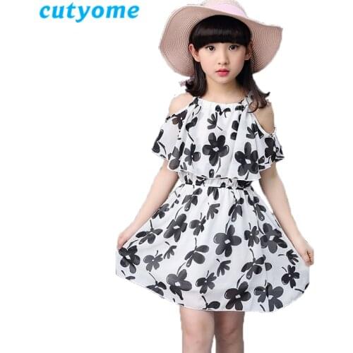 Cutyome 2019 Summer Teenage Girls Floral Dresses Casual Chiffon Shoulder Off Bohemian Sundress Kids Ruffles Dress 10 13 14 15 16
