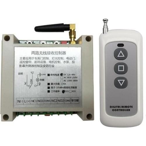 DC 12V 24V 36V 48V 8A 2CH RF Wireless Remote Control Receiver Transmitter Projectors Electric Door Automated curtains