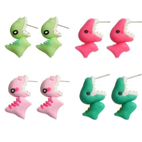 2019 Euro-American Fashion Jewelry Three-dimensional Cartoon Realistic Tyrannosaurus Pale Dinosaur Earrings Children Gifts