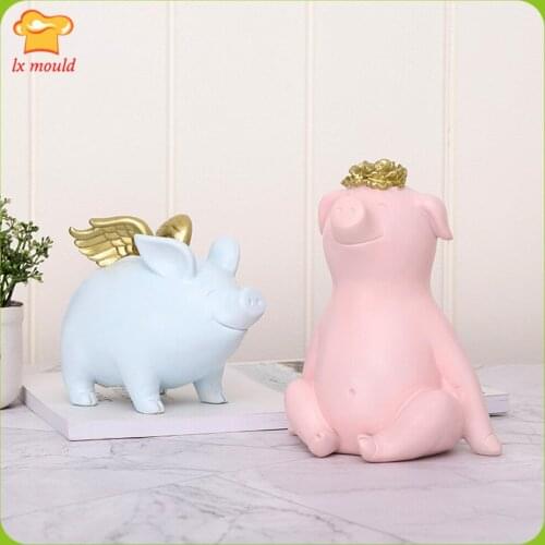 LX MOULD New Sitting Pig Silicone Molds Handmade Soap Candle Pig Mold