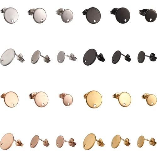 Pandahall Stainless Steel Geometric Stud Earring Findings with Loop Round Ear Stud for Jewelry Dangle Earring DIY Accessory 1Box