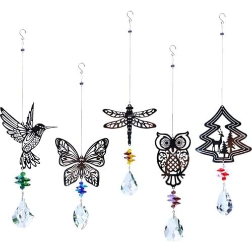 Crystal Sun Prisms Glass Chandelier Solar Hummingbird Owl Wind Chimes Hanging Catcher Curtain Pendant Decoration