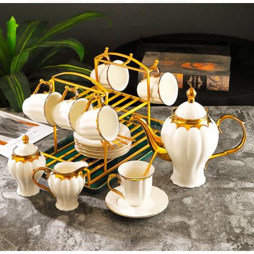 Gold Inlay Bone China Coffee Set Tea Set Green Ceramic Pot Creamer Sugar Bowl Teapot Coffee Cup Tea Mug Europe Coffee ware