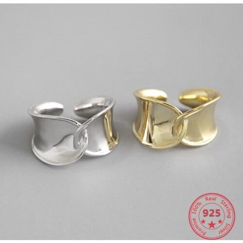 BITWBI Ring 2020 New 925 Sterling Silver INS Simple Wide Crossed Glossy Finger Gold Ring for Women Adjustable Jewelry Gift