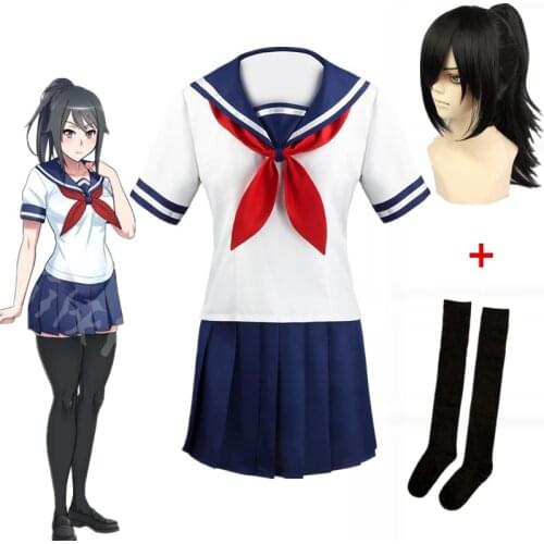 Game Yandere Simulator Ayano Aishi Cosplay Costume Yandere Chan JK School Uniform Women Outfit Sailor Suit T-shirt+ Skirt sets