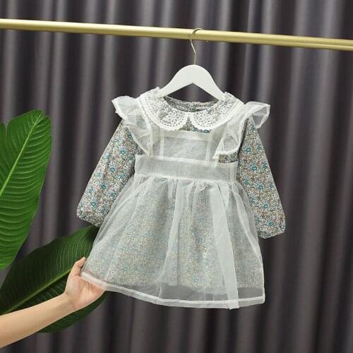 Girls Clothes Sets Autumn Winter Princess Dress for Girls Floral Dress+Smock 2Pcs/set Kids Children Casual Wear