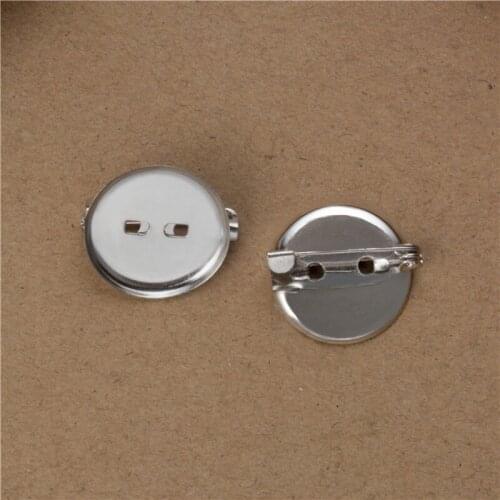 50pcs Rhodium Color 13 19 24 29mm Round Brooch Base Cabochon Blanks Trays With Brooch Pins Cameo Cabochon Base Setting