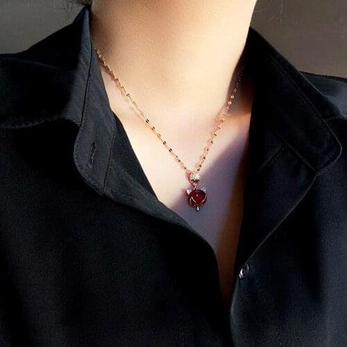 LEEKER sexy fox pendant stainless steel necklace for women with red yellow stones animal jewelry цепь на шею 206 LK2
