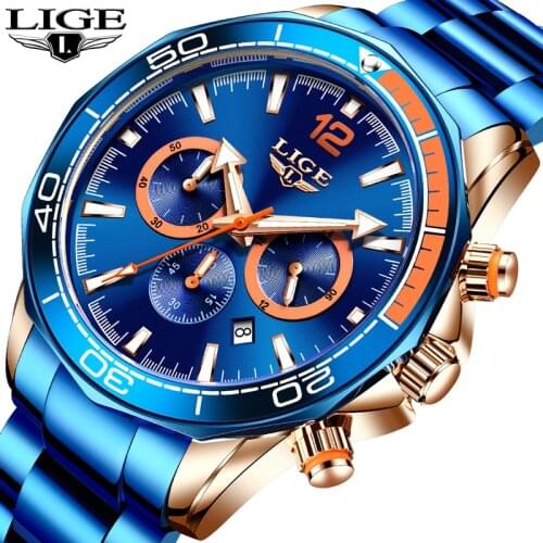 Men LIGE Top Brand Luxury 30M Waterproof Casual Automatic Date Quartz Wrist Watch 2021 Blue Fashion Diver Watch Male Relogio+Box