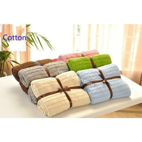 110*180/180*200cm 100% Cotton Blanket Handmade Soft Knitted Solid Color Plaid Throw Blanket On Sofa Bed Plane Warm Bedspreads