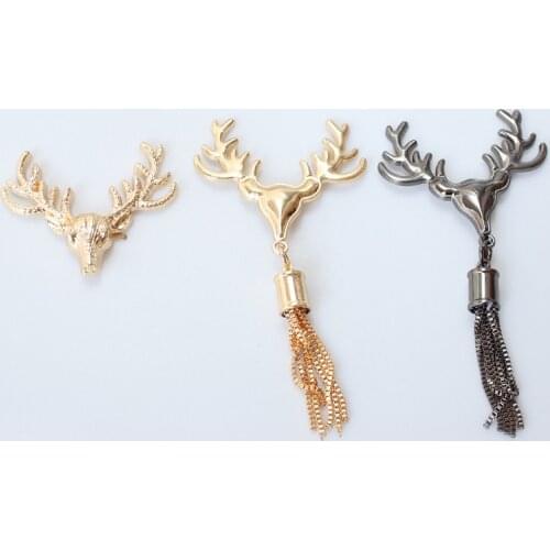 Woven Bag Metal Decoration Hardware Buckle Deer Head Hanging Spikes Fawnhead Horns Pins Tassel Casual Fashion Accessories 2021