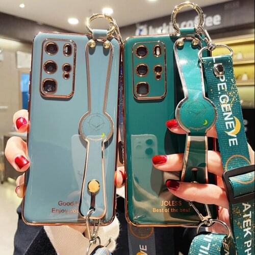 Luxury Electroplate case For Enjoy 20 10 9 Plus Honor V30 V20 30 20 9A Play 4T 3 Pro Neck Wrist Strap Lanyard Phone Holder Cover