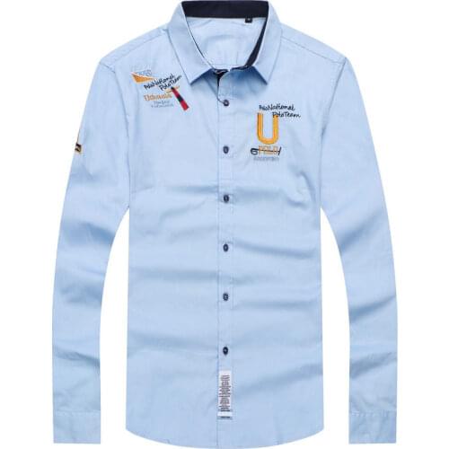 Embroidery 2021 Summer Mens Fashion Long Sleeve Shirt High Quality 100% Cotton Men Comfortable Youth Casual Shirt M-XXL