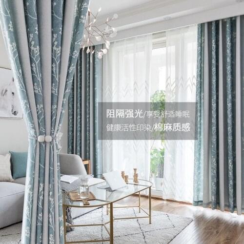 New Nordic Cotton and Linen Texture Printing Curtains Light Luxury for Living Room Bedroom Study Shading Texture Curtains Custom