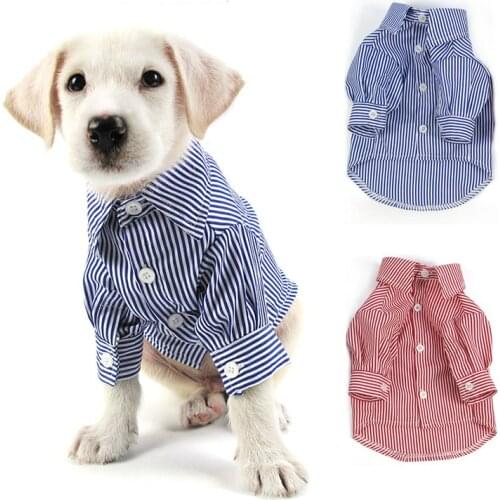 Dog Handsome Shirt for Small Medium Dogs Pomeranian Corgi Blue Dog Shirts Chihuahua T Shirts Ropa Perro Striped Teddy Clothes