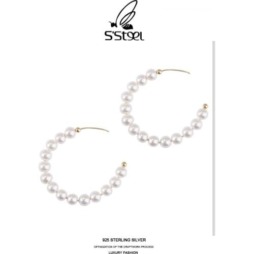 SSTEEL Shell Pearl Hoop Earrings Gift For Women 925 Sterling Silver Earring Winter Fashion Earings Aros De Plata 925 Jewellery