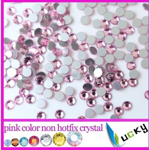 Top Quality Pink/lt rose color Flat back non hotfix rhinestones All sizes available Super shiny crystal Machine cut nail strass
