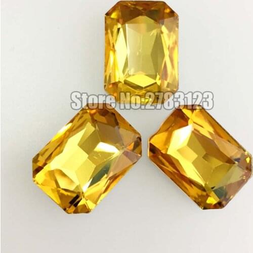 Super flash golden yellow Rectangle octagon shape AAA crystal glass pointback loose rhinestones,diy Clothing accessories SWCP019