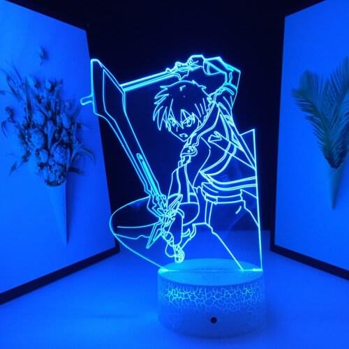 Anime 3D LED Night Lamp Sword Art Online Kirito Figure for Bedroom Decor Nightlight Birthday Gift Room Manga SAO LED Night Light