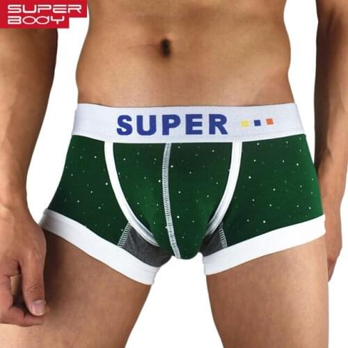 High Quality brand SUPERBODY Man Cotton Underwear Boxers Sexy Low waist U convex Design Men Boxer Shorts Dot Printing underpants