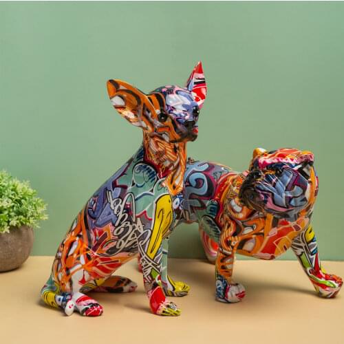 Creative Art Chihuahua Colorful Small English Resin Dog Crafts Home Decoration Color Modern Simple Office Desktop Craft