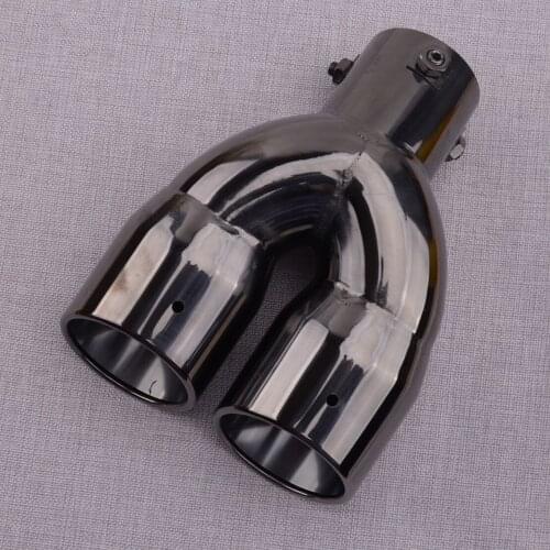 CITALL Universal Titanium Black 63MM 2.5'' Inlet Dual Rear Muffler Exhaust Tip Tail Pipe Outlet