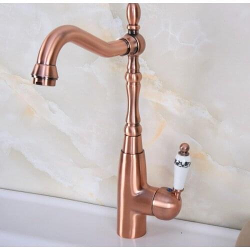 Vintage Retro Antique Red Copper Brass Kitchen Wet Bar Bathroom Vessel Sink Faucet Single Hole Swivel Spout Mixer Tap anf632