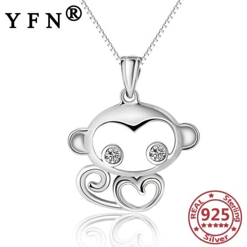 YFN 925 Sterling Silver Monkey Pendant Necklace Cubic Zircon Valentines Day Gift Mothers Day Gift Silver 925 Jewelry Necklaces
