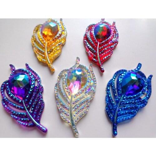 ZBROH Mixed colour Sew on Resin crystal feather shape 25*49mm flatback rhinestones accessory gemstone strass 30pcs/bag