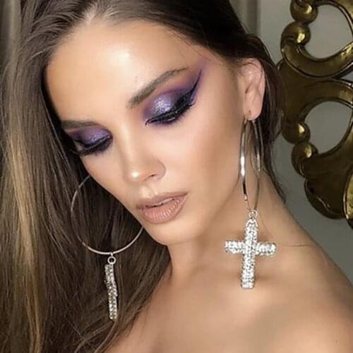 ZHINI Cross Drop Statement Earrings For Women Exaggeration Punk Gold Color Hoop Earring Wedding Jewelry 2021 boucle d’oreille