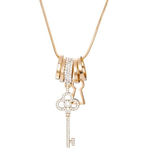 Gold Long Sweater Chain Necklace Crystal Circle key Pendants Necklaces for Women Statement Jewelry NEW Fashion Bijoux Gifts