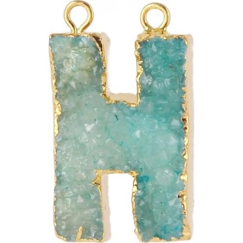 Gold Tone (3 pieces) Nature Bezel Druzy Pendant Alphabet H Natural Stone Charms Druzy Necklace Finding RT-070-H