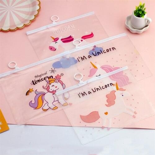 1pcs Transparent Pattern Pencil Case Unicorn Office Student Pencil Cases School Opens Supplies Pen Box